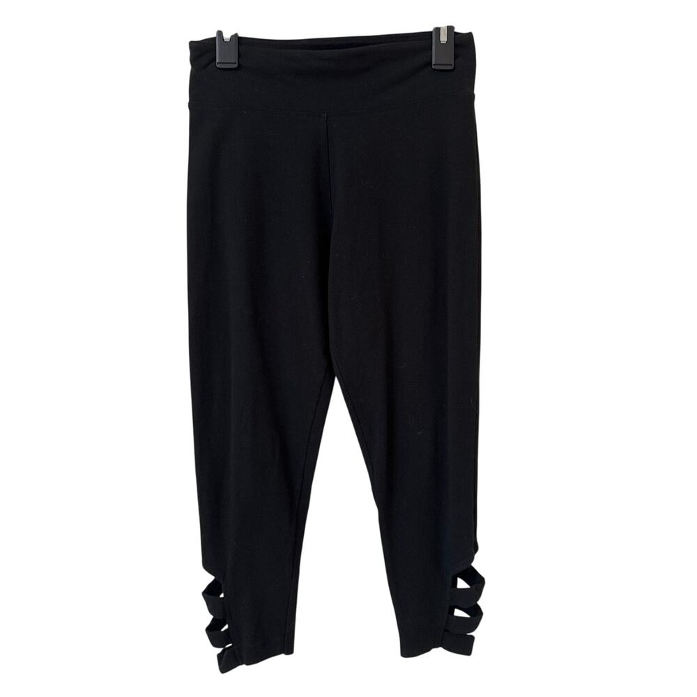 Victoria Sport Black Capris Leggings Work Out Pants With Slashed Cut Out Hems